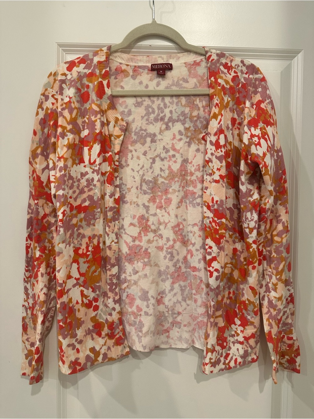 Merona Pink Orange Floral Open-Front Cardigan